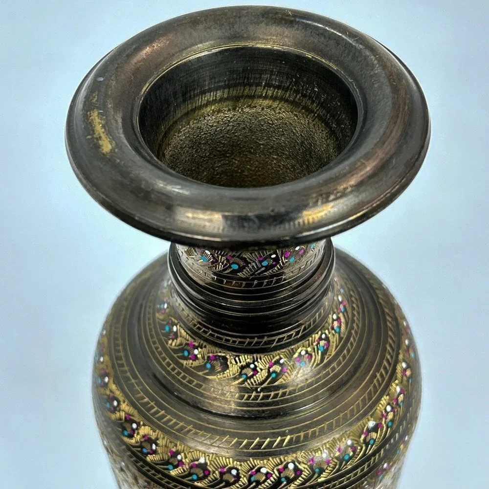 Vintage India Brass Bud Vase | Hand Engraved Floral Design